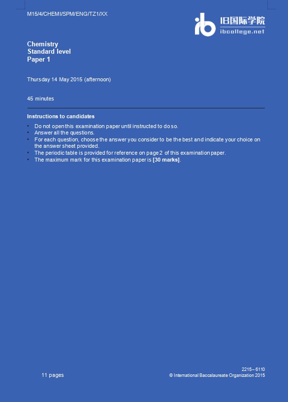 IB课程Chemistry Standard Level真题